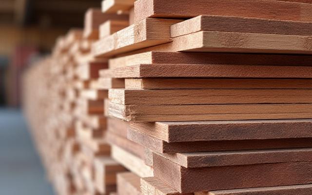 Stacks of various beautiful raw timber planks, ready for custom woodworking.