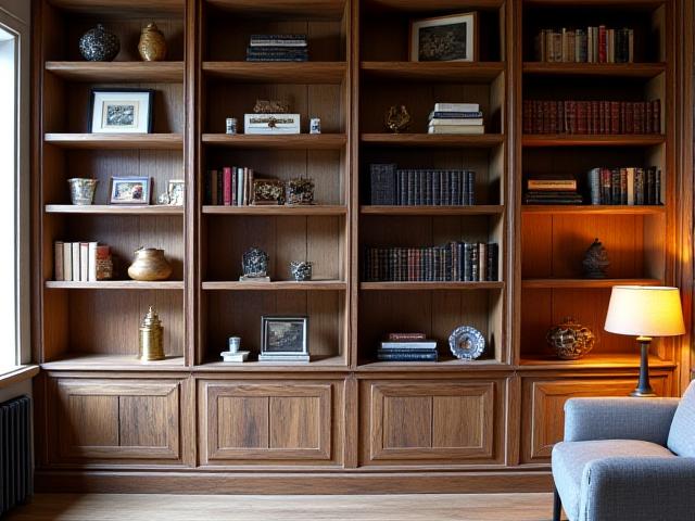 Reclaimed elm bookcase with visible joinery.