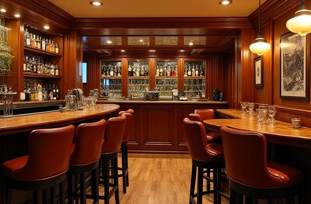 Charming basement bar in a Wolseley neighbourhood home, designed for convivial gatherings.