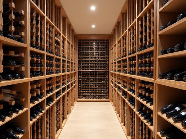 High-density custom wine cellar optimized for maximum bottle storage with compact, efficient racking.