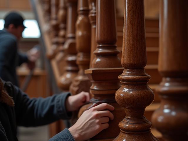 Restored ornate wooden staircase in a heritage building