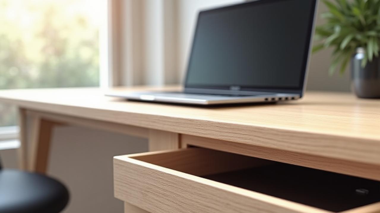 Bespoke home office desk with built-in wireless charging, hidden cable trays, and an electronically locking drawer