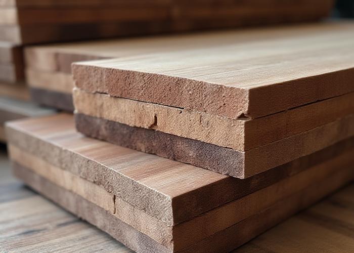 Stack of FSC-certified and reclaimed wood planks
