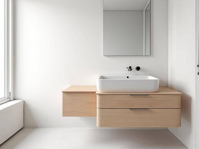 Elegant floating bathroom vanity crafted from FSC-certified oak