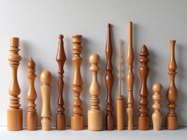 A collection of intricately turned custom wooden spindles for a staircase.